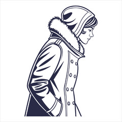 silhouette winter coat drawing on white background 