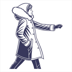 silhouette winter coat drawing on white background 