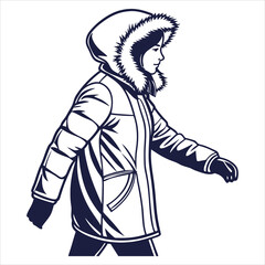 silhouette winter coat drawing on white background 