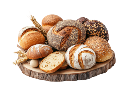 Artisan bread selection bakery food rustic isolated on transparent background