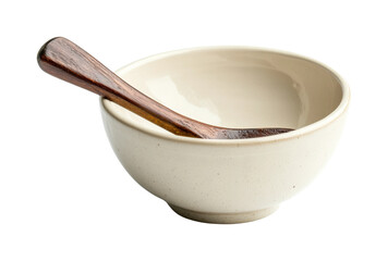 Wooden spoon and white bowl kitchen food preparation isolated on transparent background