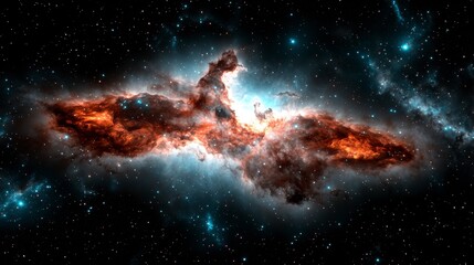 Fototapeta premium Cosmic Nebula Orange and Blue Hues in Dark Space