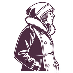 silhouette winter coat drawing on white background 