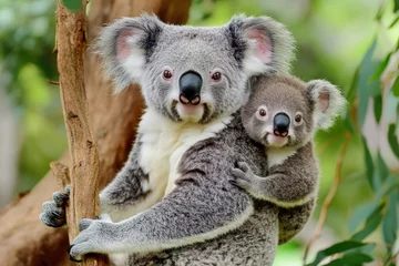 Selbstklebende Fototapeten Mother and baby koala on a tree branch © Hasniah