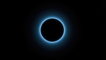 Total Solar Eclipse Dark Moon and Cyan Corona in Night Sky