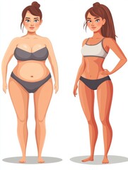 Transformation of a young woman from plus-size to athletic body showcasing dedication and hard work in fitness journey