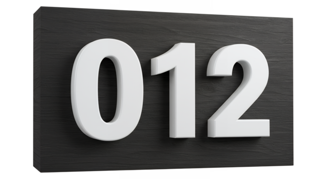 Minimalist White Number Signage on a Textured Black Background for Modern Interiors