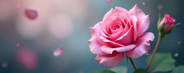 Blurred pink and gray rose, abstract romantic backdrop, delicate texture, element, sophisticated