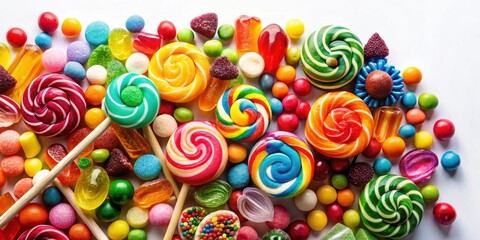 Fototapeta premium A Symphony of Sweetness A Colorful Medley of Candies and Lollipops, Arranged in a Delightful and Inviting Display