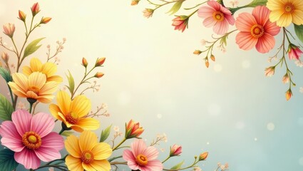 A Delicate Arrangement of Pastel-Colored Blossoms Forming a Frame on a Soft Background