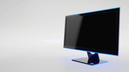 Sleek, modern monitor with blue accents stands on a bright, white surface