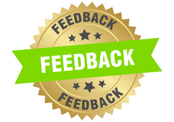 feedback. feedback round green and gold label isolated on transparent background