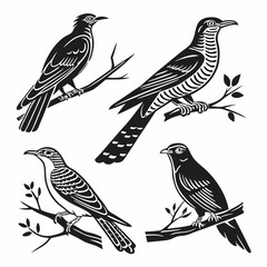 Cuckoo icon set black silhouette icon vector bundle