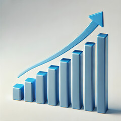 Light Blue 3D Bar graph illustrating growth with upward arrows - for Corporate and Business use.