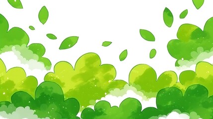 A vibrant illustration of verdant foliage with floating green leaves