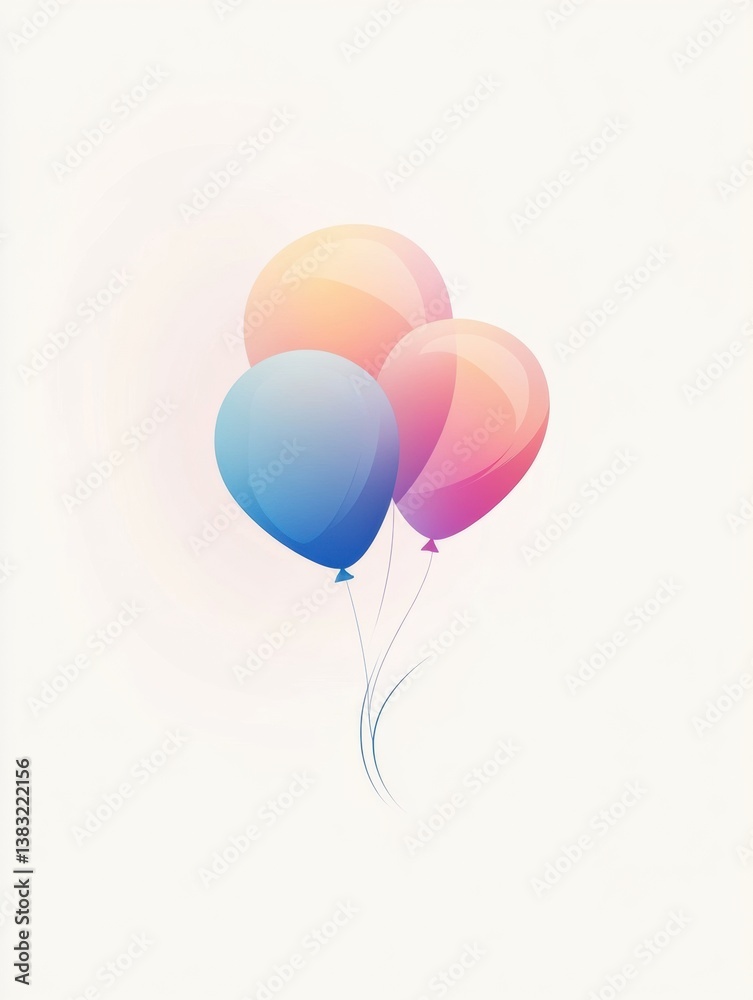 Poster minimalist logo design featuring floating balloons with smooth gradients and a festive aesthetic for
