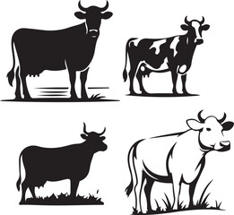 Fototapeta premium set of black silhouettes The Minimalist Moo: Cow Outlines with Character