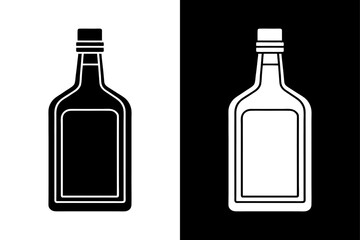 High-Quality Alcohol Bottle Silhouette Black & White Vector.
