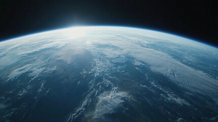 Fototapeta premium Earth from Space Captivating View of the Planet with Clouds and Sunlight Breathtaking Perspective from Orbit Horizon
