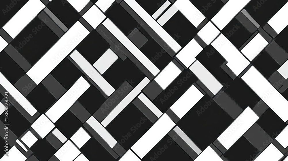 Poster Minimalist black and white abstract pattern with smooth lines showcasing modern digital art design