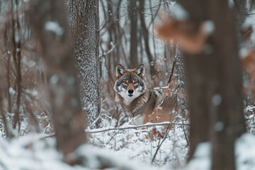 Gray wolf in snowy forest