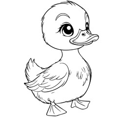 Adorable Cartoon Duck Line Drawing with Dandelions