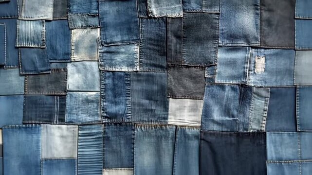 Denim Fabric Beautiful Patchwork of Blue Shades, Highlighting Fashion, Sustainability, and Innovative Textile Design