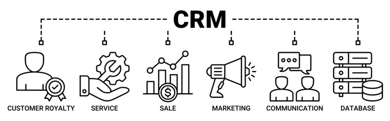 CRM banner web icon vector illustration concept for customer relationship management with icons outline symbol background.