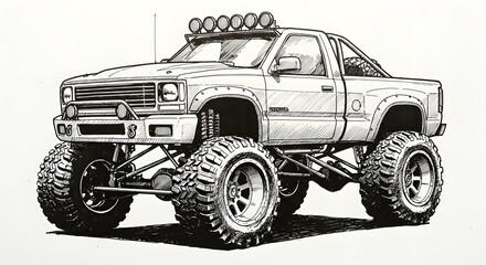 Obraz premium Illustration of Off-Road Truck with Large Tires and Roll Bar