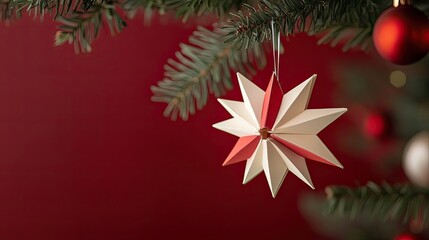 Christmas decoration hanging on Christmas tree, studio shot