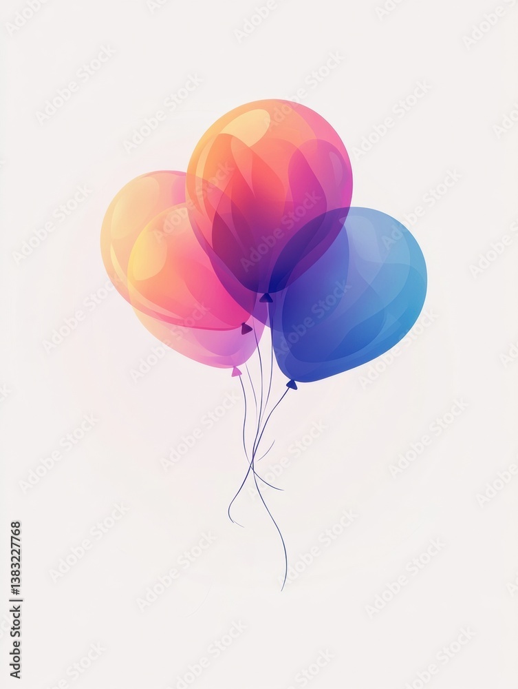 Poster minimalist flat design logo showcasing colorful floating balloons in soft gradients for a festive an