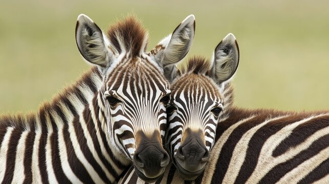 Zebra foal resting its head on another zebra