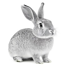 Obraz premium An adorable grey rabbit sits on a white background posing for a charming studio photograph showcasing its soft fur and expressive eyes.