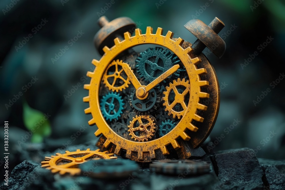 Leinwandbilder Rusty mechanical clock showing interlocking gears measuring time