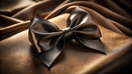 Elegant dark bow resting on rich brown satin fabric, a luxurious and sophisticated image perfect for showcasing high-end products or adding a touch of class to your designs.