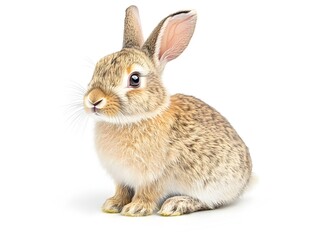 Obraz premium An adorable young brown bunny rabbit sits on a white background perfectly isolated for easy image manipulation and graphic design projects.