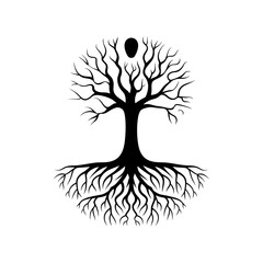 Tree of Life Silhouette with Roots and Seed Symbolism Art