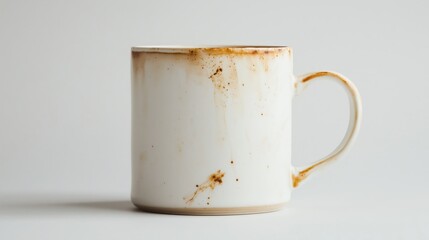 Rusty white mug with stains on isolated background