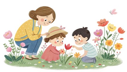 Smiling family together, warm and loving cartoon drawing, celebrating happiness and unity.