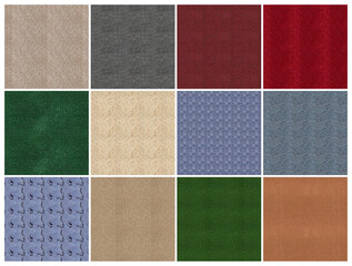 Fototapeta premium Collage with colorful carpets as background. Carpet sample textures. Suitable for banner and web design