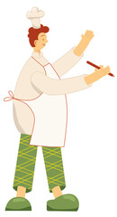 Professional cook, chef at work, cooking food, preparing dishes in restaurant kitchen, preparation process for design template menu or decoration.