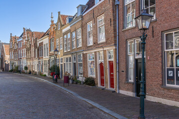 Historic street and buildings in Dordrecht.