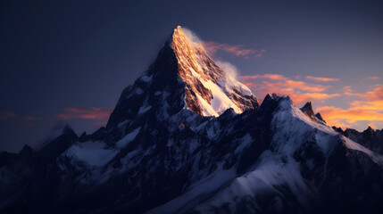 A Snowy Mountain Peak At Dawn