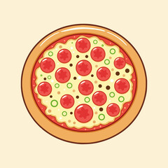 Simple Plate of Pizza In Cartoon Style