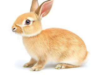 Obraz premium An adorable light brown bunny rabbit sits on a white background posing for a charming pet photograph.