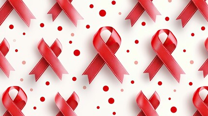 Vector seamless geometric pattern with red ribbon and polka dot. World AIDS Day symbol. Awareness of acquired immune deficiency syndrome.