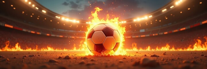 Fototapeta premium Fiery Soccer Ball in a Stadium Arena