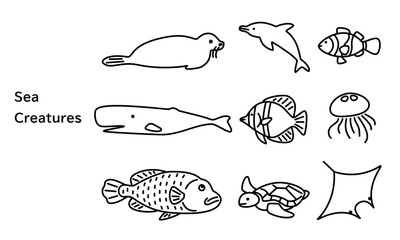 海の生き物のアイコンセット