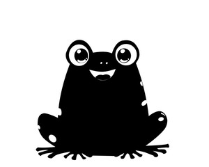 Fototapeta premium cute black and white silhouette illustration of a happy frog sitting. The frog has large, round eyes and a cheerful smile, making it ideal for minimalist designs, nature-related graphics, educational 