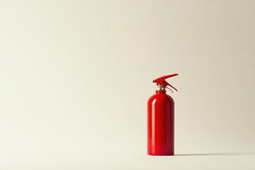 Obraz premium A bright red fire extinguisher stands against a simple background